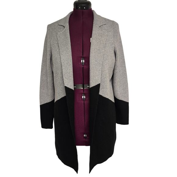 Women's Alison Sheri Black & Gray Open Sweater Cardigan - Size Large - Picture 1 of 10